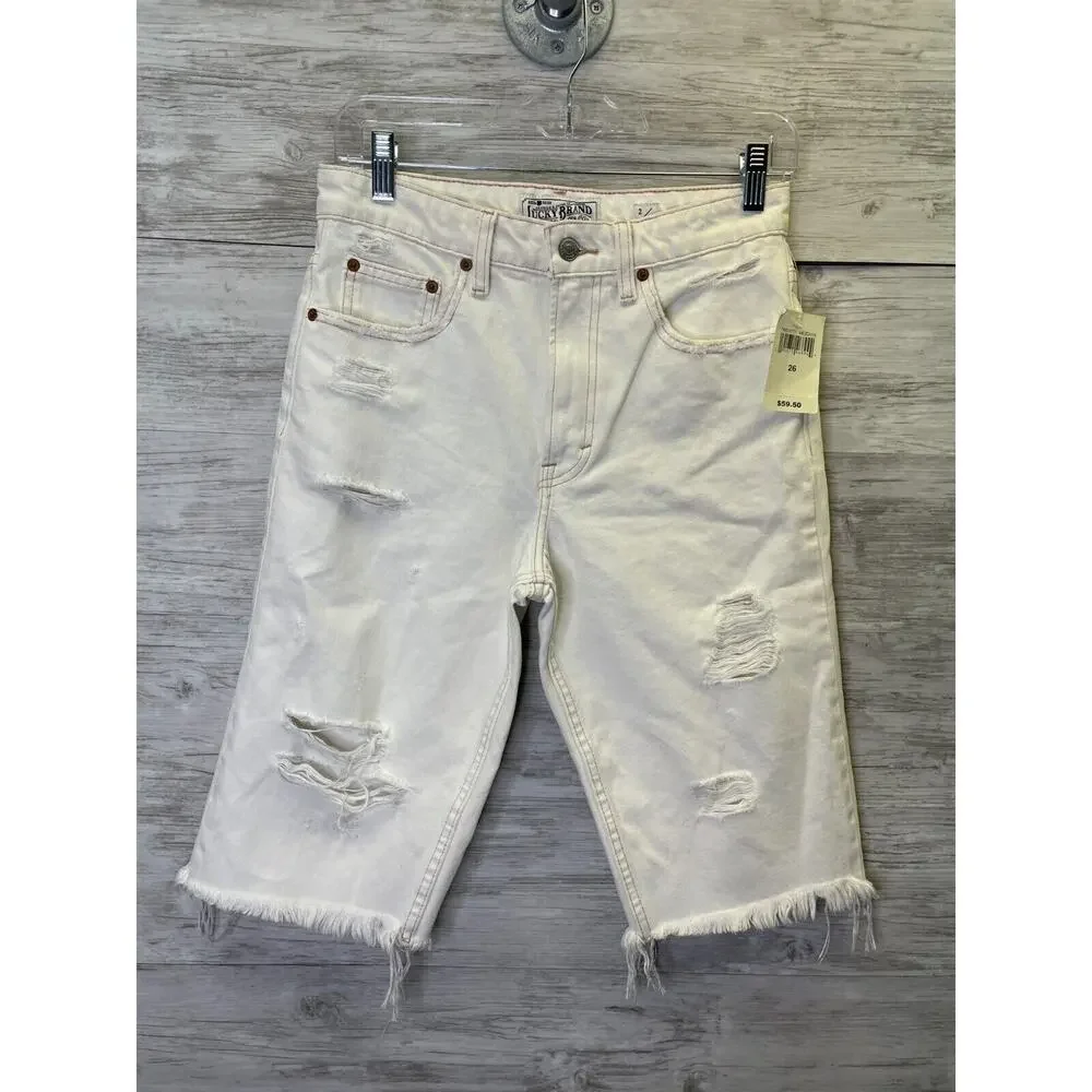 Lucky Brand Womens White Denim Distressed Bermuda Shorts 26 Lucky Pins 7WD10771